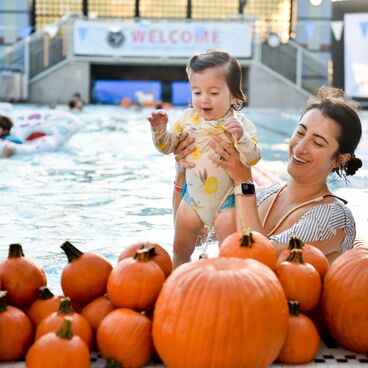 Mother and child enjoying Spooky Splash
