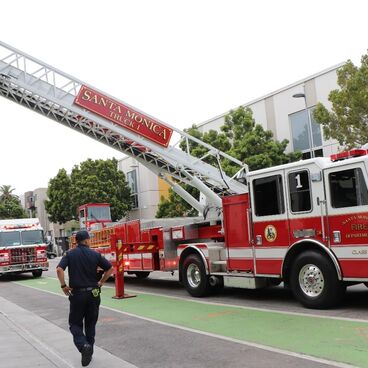 Santa Monica Firefighter Walking next to Truck 1