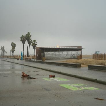 Stormy rain day at Santa Monica beach