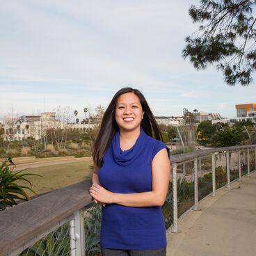 Interim City Librarian Erica Cuyugan Wearing a Blue Shirt in Tongva Park