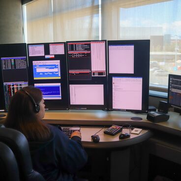 911 Dispatch Operator in front of console-Public Safety Communications