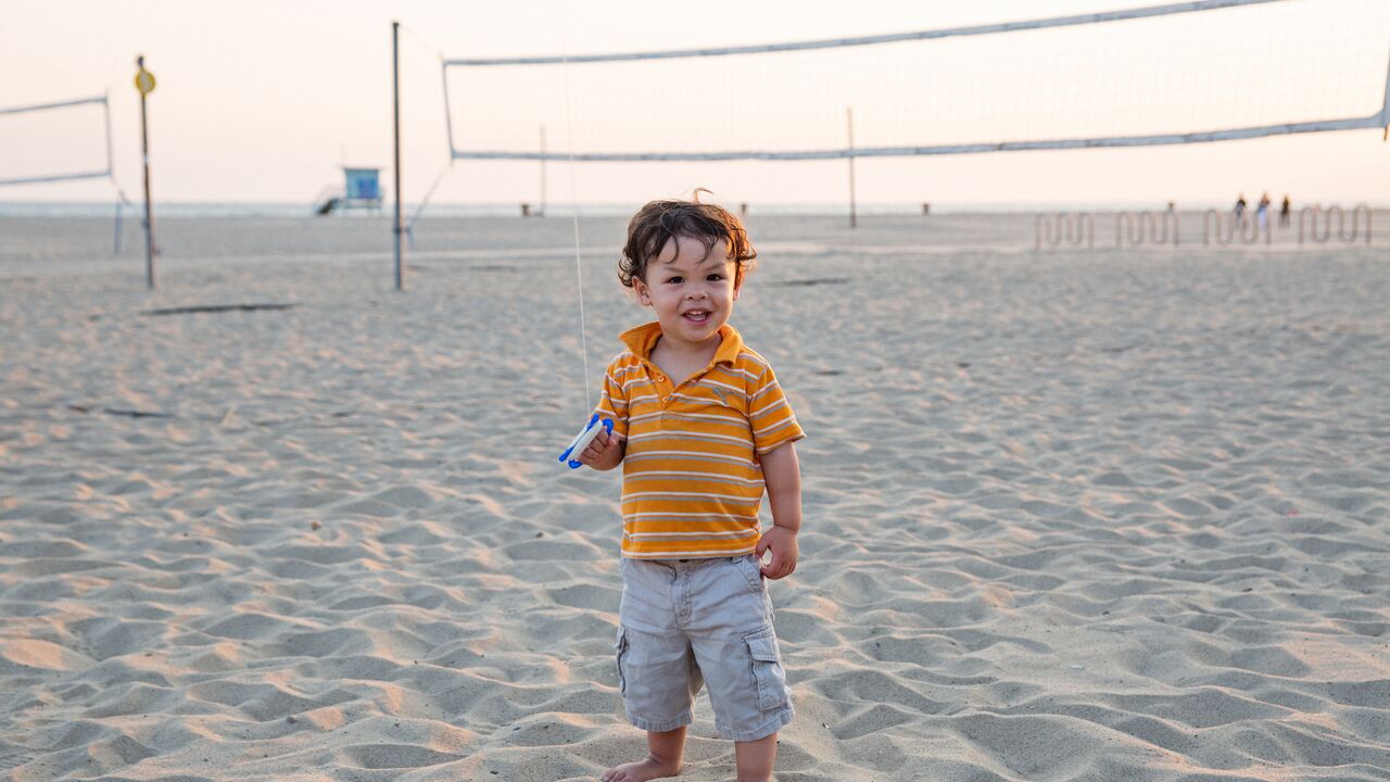 Young Boy Flying a Kite on the Beach