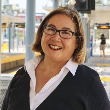 Election 2020 Council Candidate Gleam Davis with train station in background