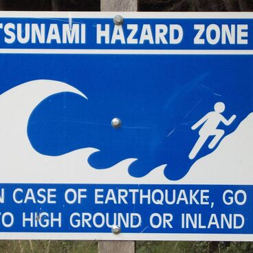Tsunami Hazard Warning Sign, Blue and White