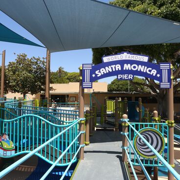 Santa Monica Pier sign as part of the Marine Park playground