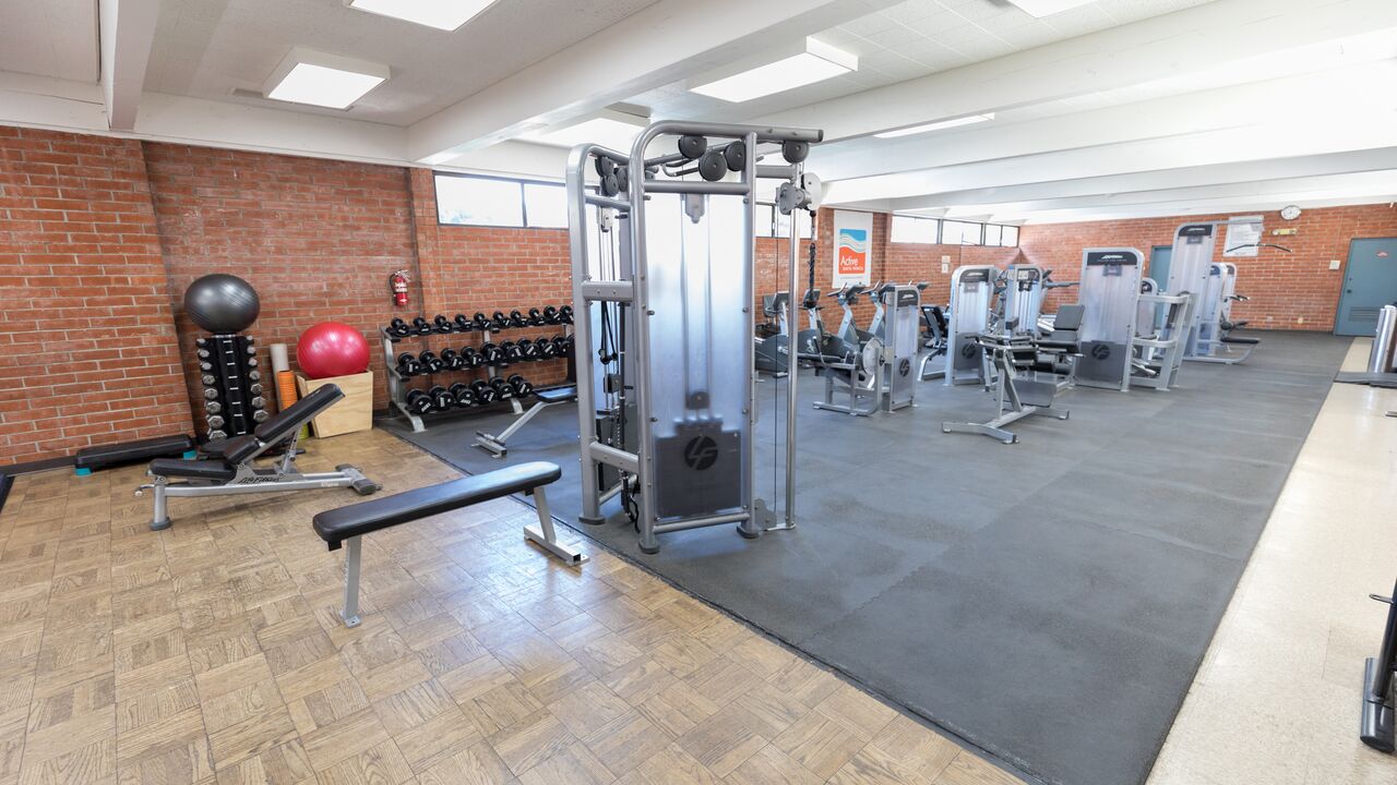 Memorial Park fitness room with variety of equipment