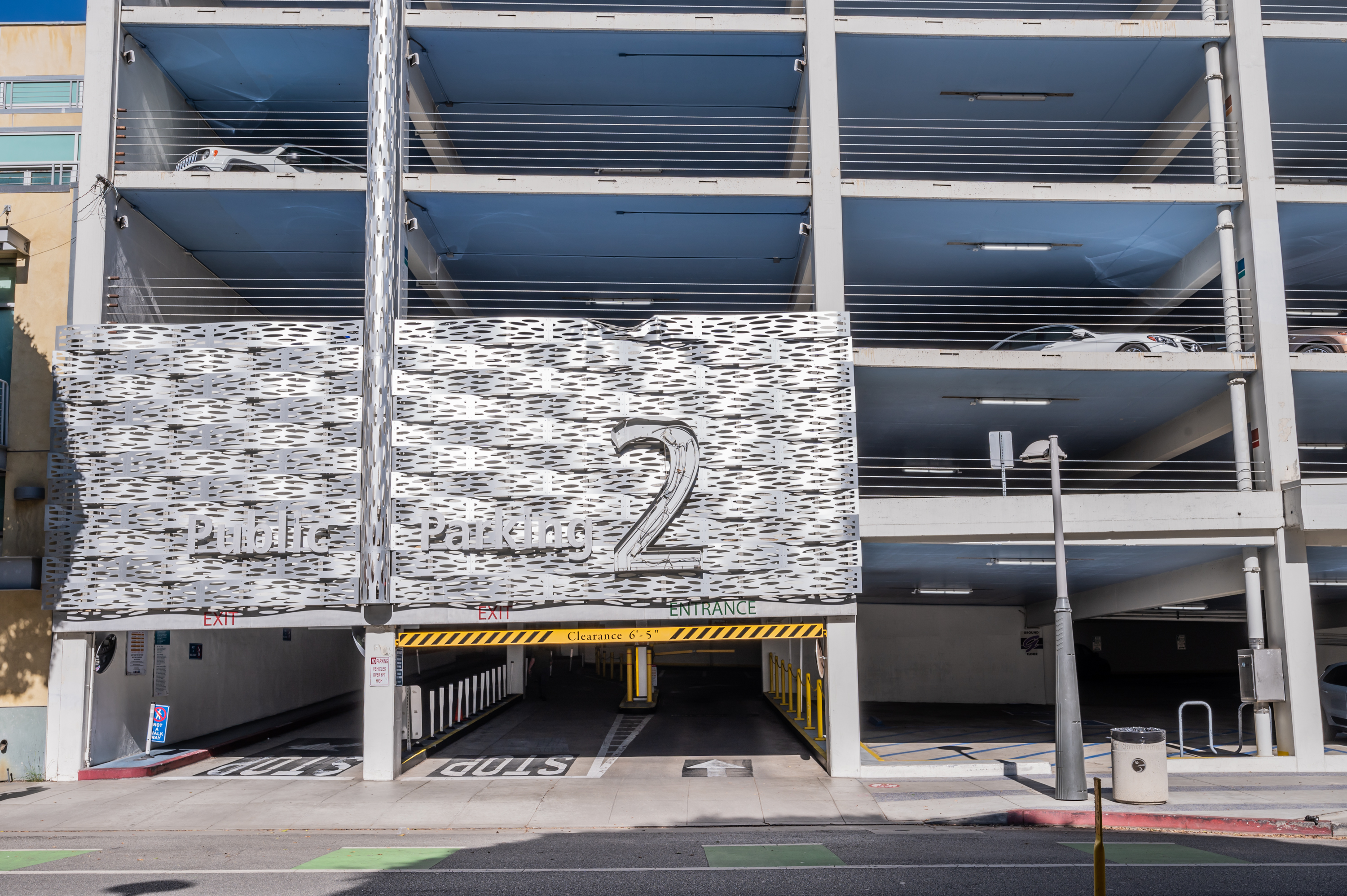 Entrance of Parking Structure 2 with Cars Parked on Different Levels