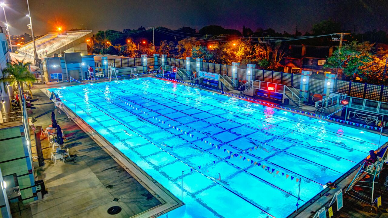 Fitness Pool Night Aerial at Santa Monica Swim Center